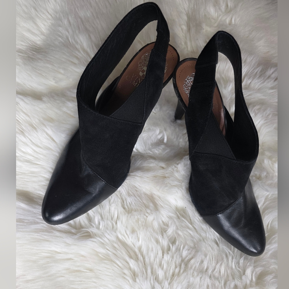 Vince Camuto black leather slingback heels